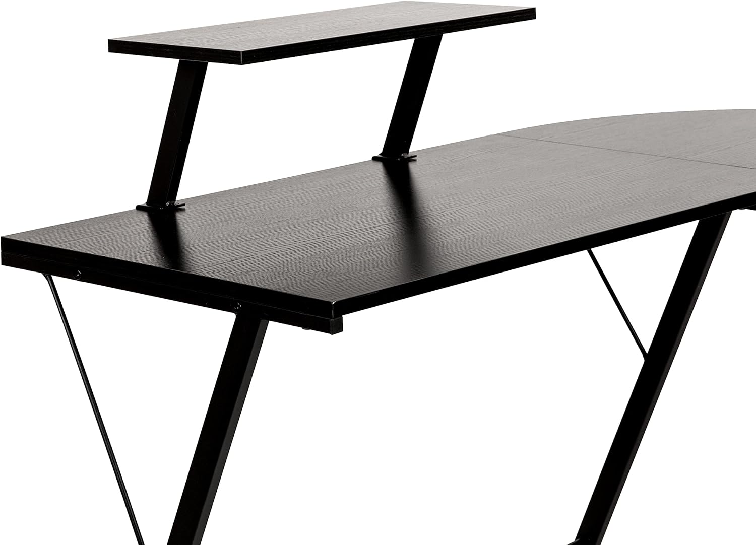 Flash Furniture Ginny Corner Desk - Black/Black Space Saving L-Shaped Gaming Desk with Monitor Shelf - 71.5" 2-Tier Computer Desk, Home Office Desk, Easy Assembly