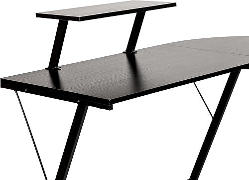 Miniatura 17 de Flash Furniture Ginny - Escritorio esquinero para juegos en forma de L con estante para monitor, escritorio de computadora de 2 niveles de 71.5