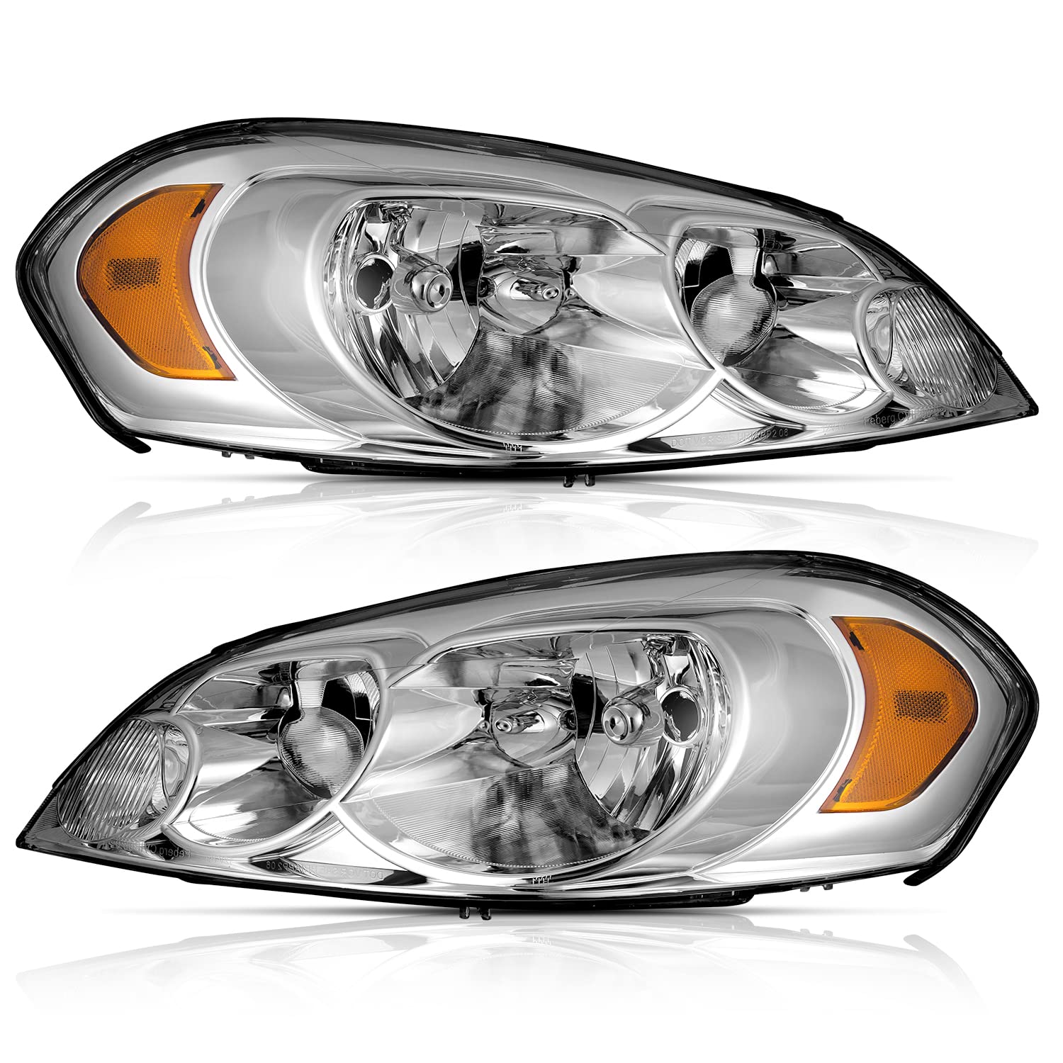 WEELMOTO Headlights for 06-13 Chevy Impala, for 14-16 Chevy Impala Limited,for 06-07 Chevy Monte Carlo,Chrome Housing Amber Reflector Left+Right Side