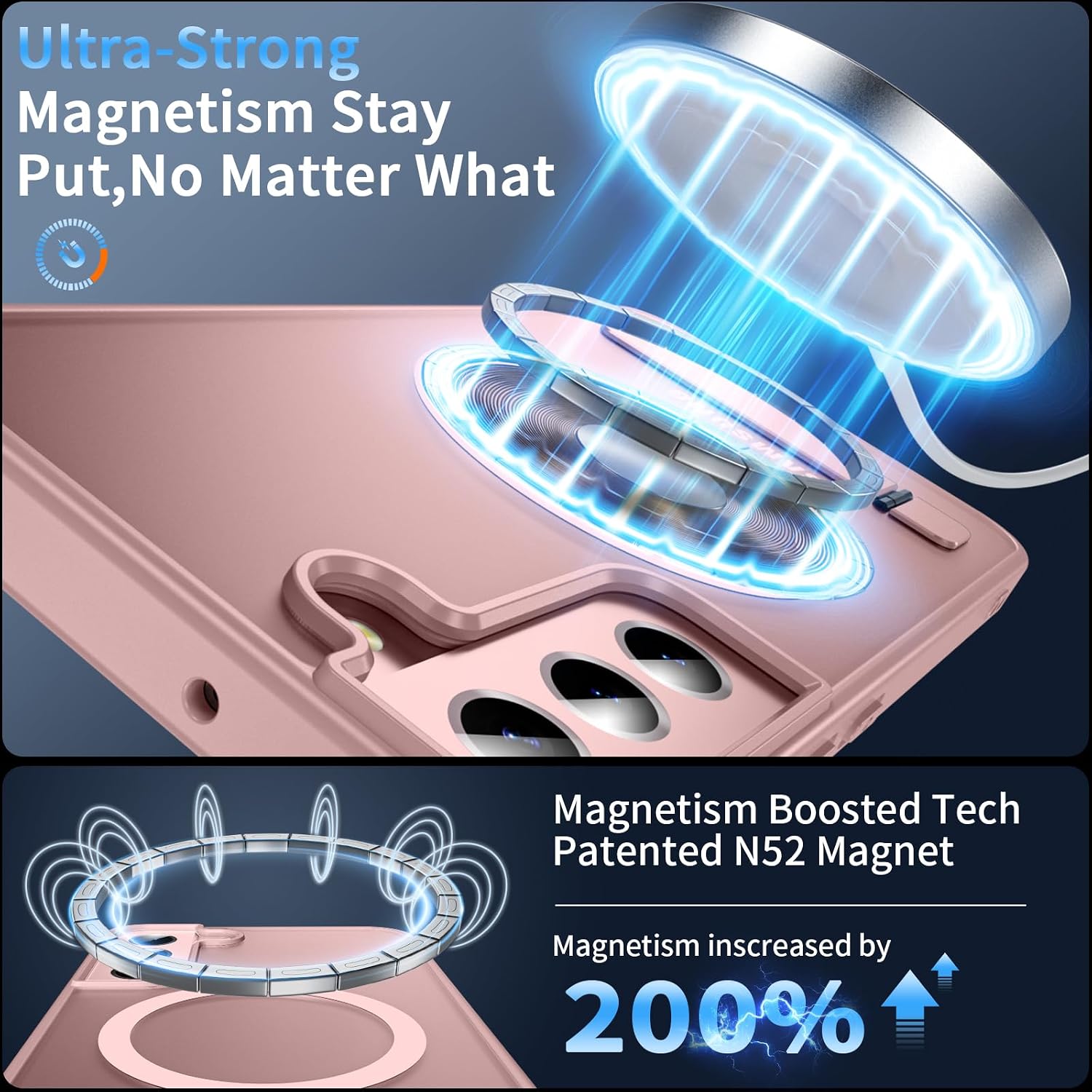 OWKEY Magnetic for Samsung Galaxy S22+ Plus Phone Case with Adjustable Stand, Galaxy S22+ Plus Case [Shockproof Military Grade Drop Protection] Translucent Matte Back Samsung S22 Plus Case, Pink thumbnail