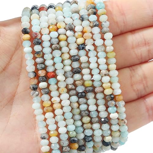 Miniatura 3 de BEADIA Cuentas de amazonita natural de 0.157 x 0.079in, 120 cuentas sueltas de semipreciosas facetadas para diseño de joyería