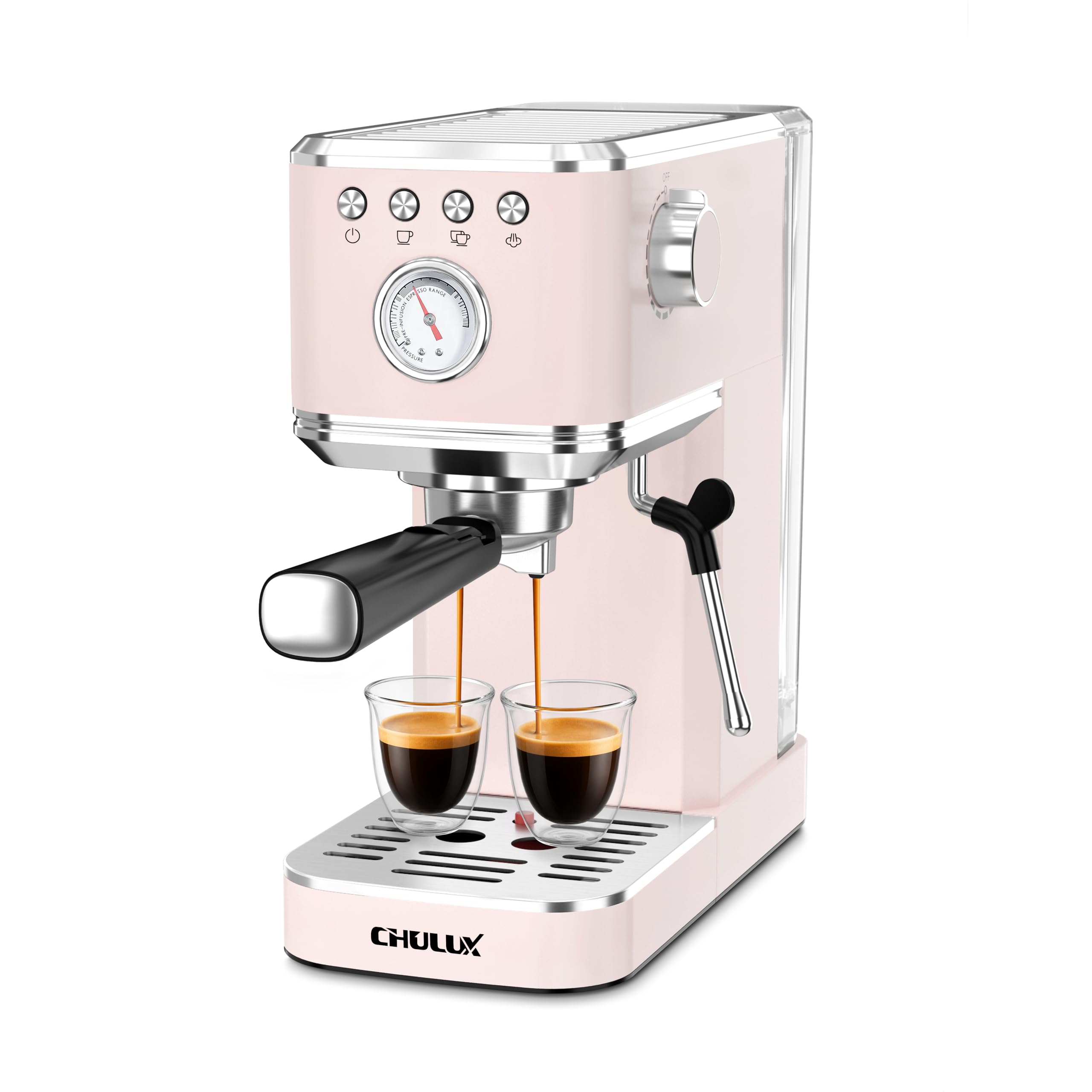 CHULUX Slim Espresso Machine with Milk Frother, 20 Bar Professional Italian Pump Espresso Coffee Machine for Home Cappuccino & Latte Maker, Stainless Steel, Pink