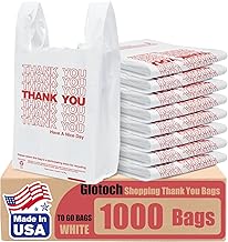 Glotoch Plastic Thank You Bags 1000 Count, 11.5" x 6.5" x 21" White Grocery Bags with Handles for Restaurant, Retail, Grocery Store, Takeout, Convenience Stores, T-shirt Shopping Bag in Bulk