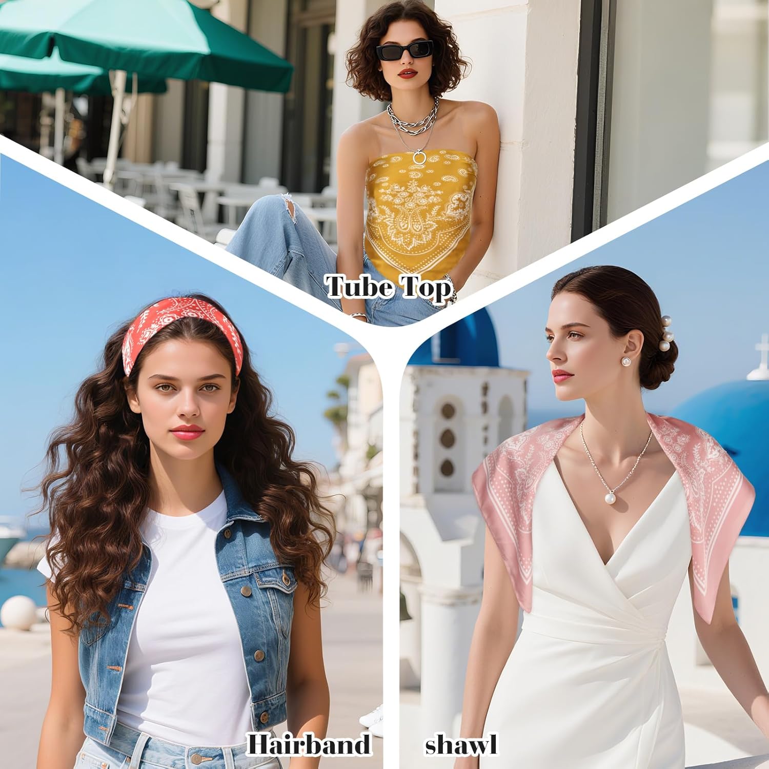 PLULON Silk Scarf Head Scarf for Women 2/4/8Pcs, Satin Bandana Hair Scarf Boho Headwear for Beach Travel Holiday Decors - Image 2