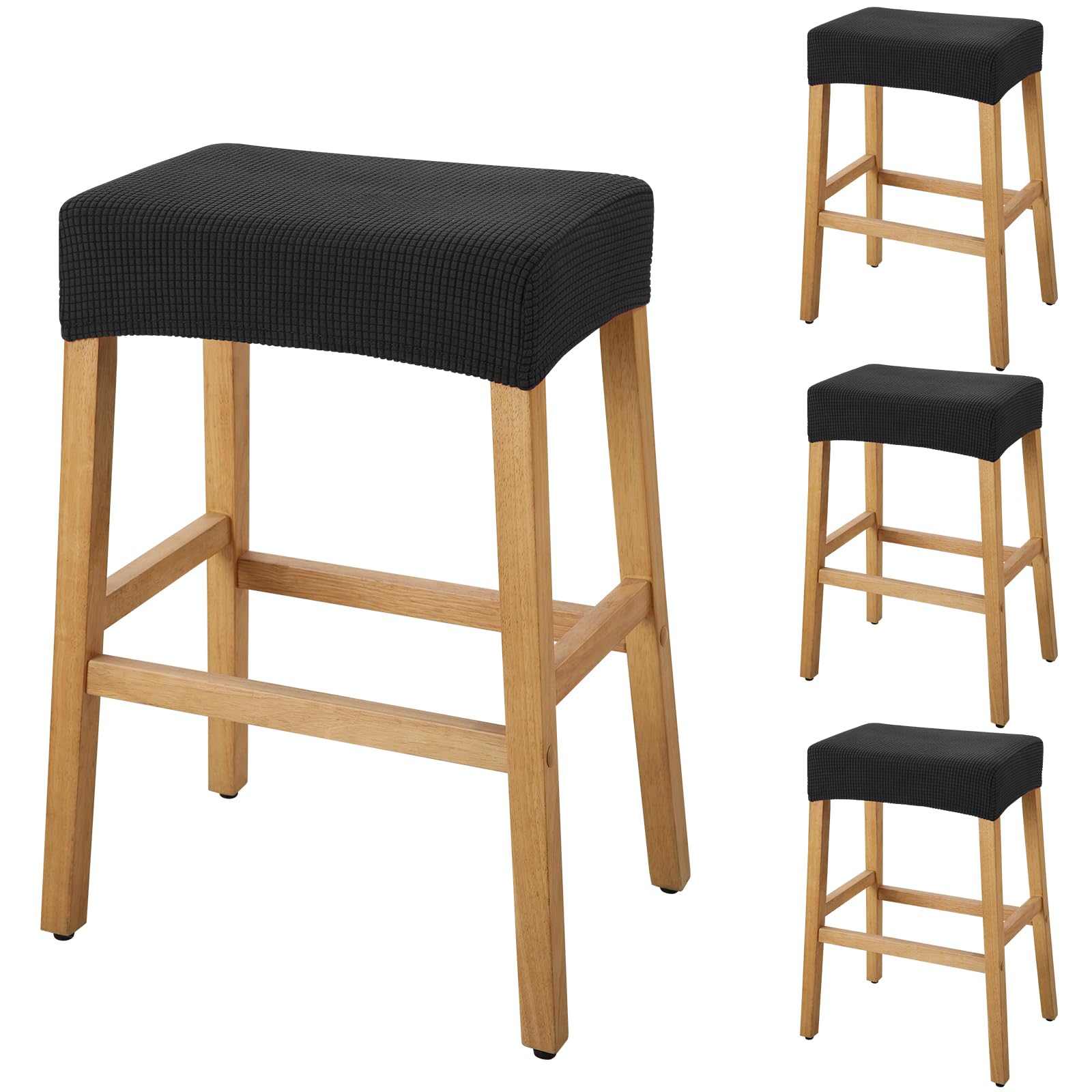 YISUN Stool Covers Rectangle - 4 Pack Stretch Waterproof Saddle Seat Cover Counter Bar Stools Bar Chairs Covers Kitchen Island Chairs Cushion Protector (4, Black)