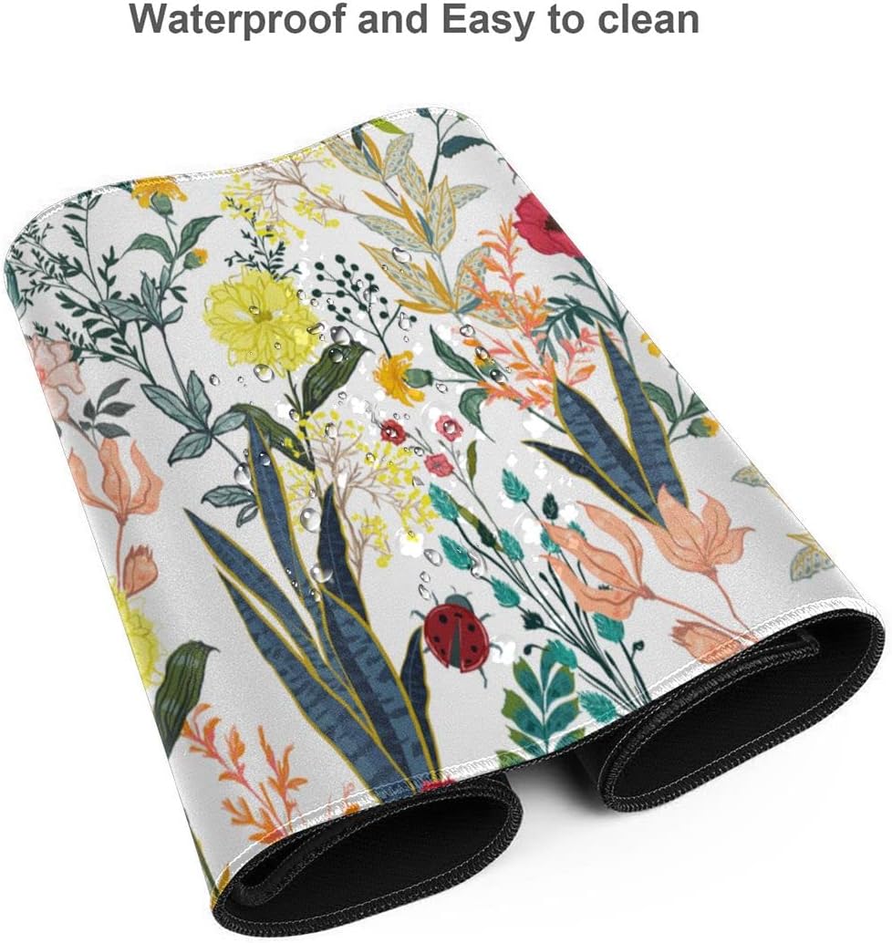 Flower Gaming Mouse Pad Abstract Classical Desk Mat 35.4x15.7 Inch Floral Texture Non-Slip Rubber Base Weeds Mousepad Stitched Edges Keyboard Mouse Mat Desk Pad for Office Home Game