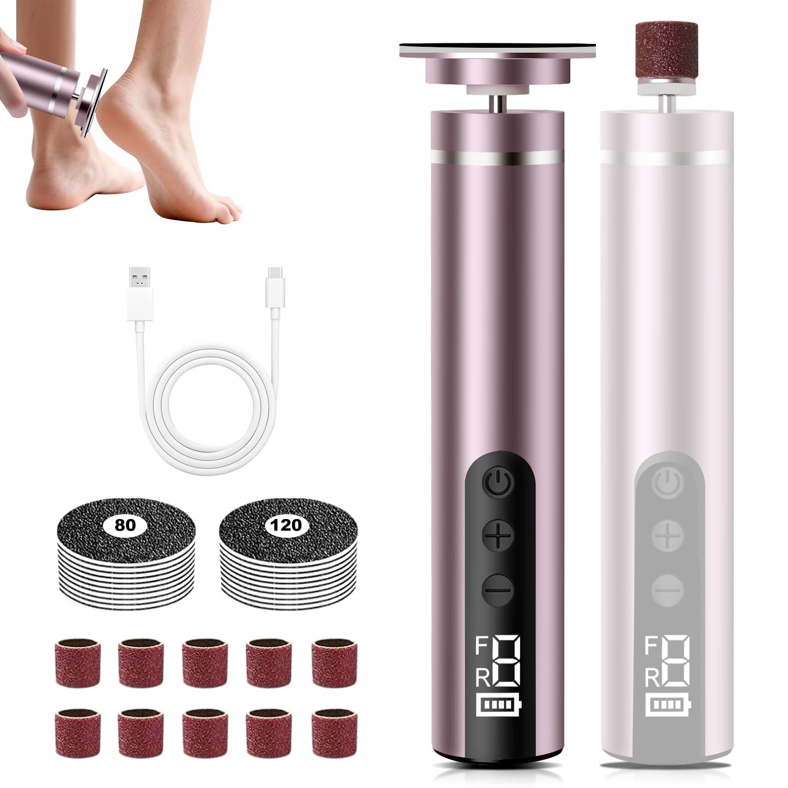 Hornhautentferner Elektrisch, 2 in 1 Elektrischer Hornhautentferner für Füße & Nagelpflege mit LCD Display und 9 Stufens, Wiederaufladbare Foot Glow Hornhaut Entferner für rissige Fersen,Hornha