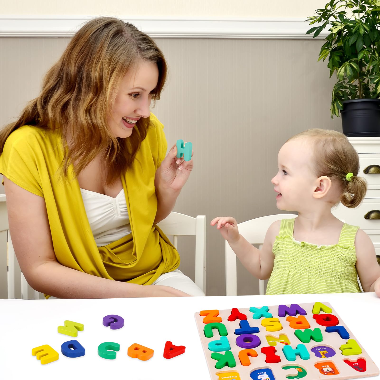 Wooden Jigsaw Puzzles for 3 4 5 Year Old, Kids Numbers & ABC Alphabet Learning Toys - Image 3