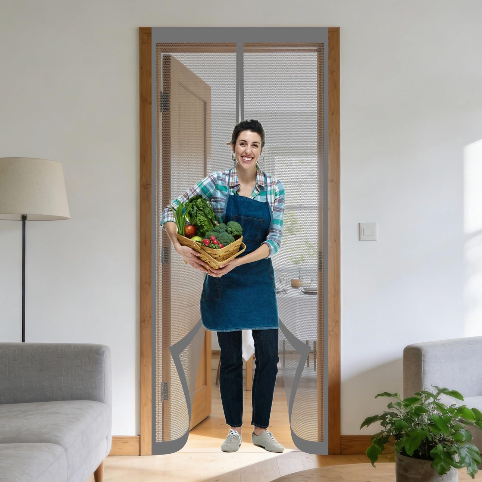 Moustiquaire aimantée fermeture automatique sans perçage grise pour porte