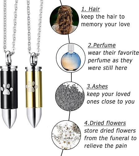 Miniatura 5 de 2PCS Cremation Jewelry for Ashes for Pet Dog Cat Paw Print Pendant Urn Necklace for Ashes for Men Stainless Steel Memorial Necklace Cremation