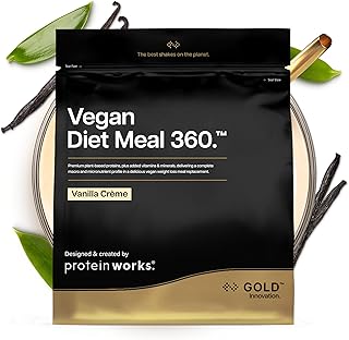 Protein Works | Vegan Diet Meal 360 – GOLD Innovation, veganer Protein-Mahlzeitenersatz-Shake, unterstützt gesundes Abnehmen, zuckerarm & ballaststoffreich, Vanillecreme, 7 Mahlzeiten, 500g
