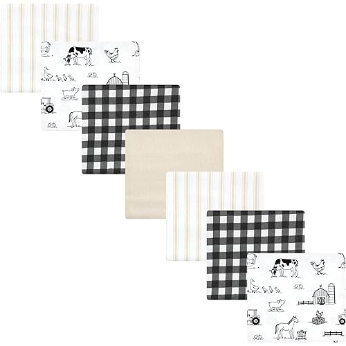 Hudson Baby Unisex Baby Cotton Flannel Receiving Blankets Bundle, Neutral Farm, One Size