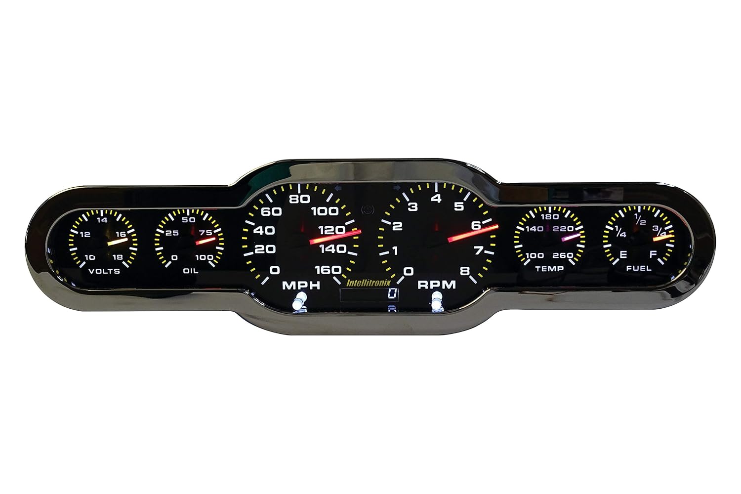 AP30002 Six Gauge Universal Analog Panel Kit with Color Changing Needles, Chrome Billet Included Made in USA By Intellitronix