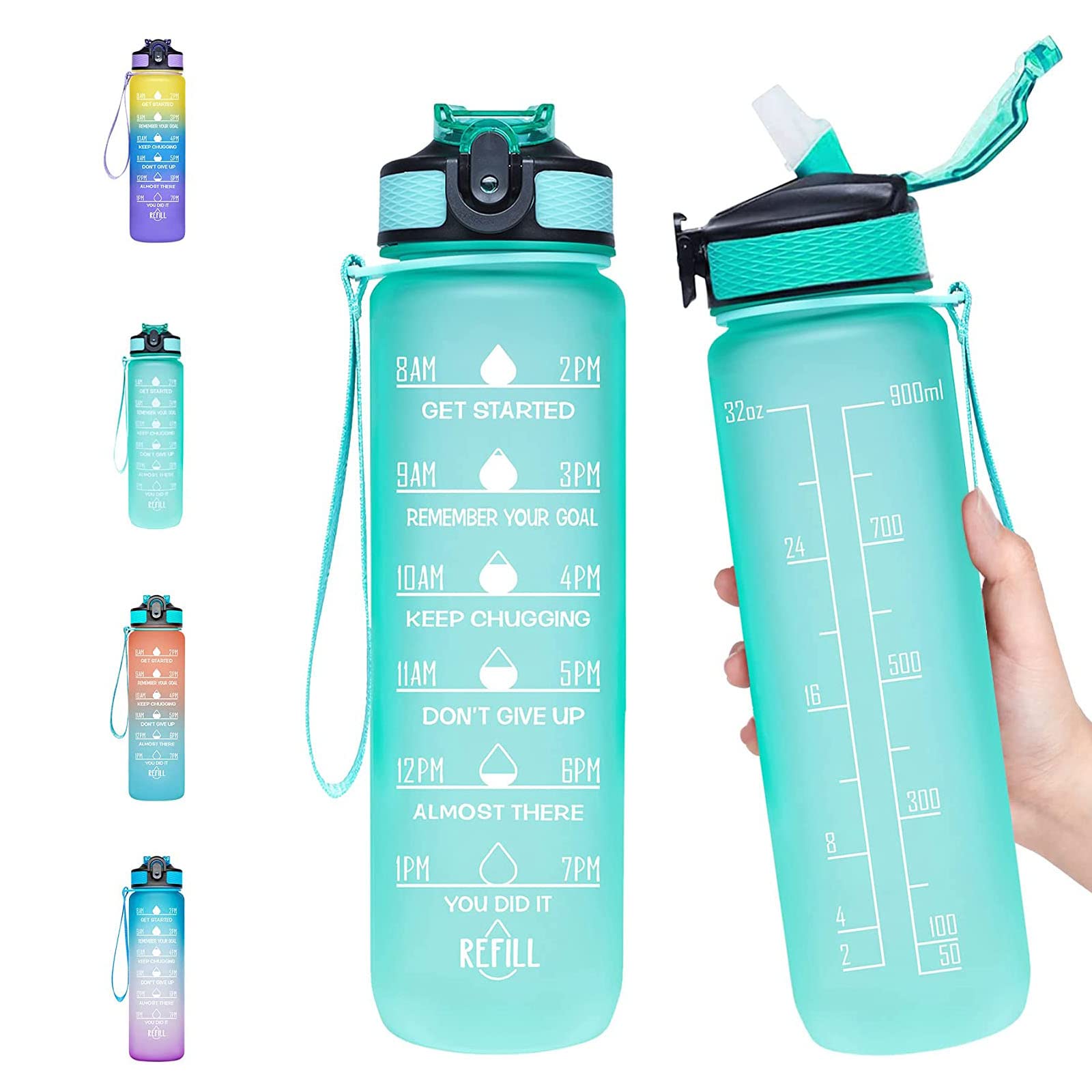 Gourde 1L,Gourde Sport Sans Bpa,Gourde Motivation Avec Marqueur De Temps,Reutilisable Plastique