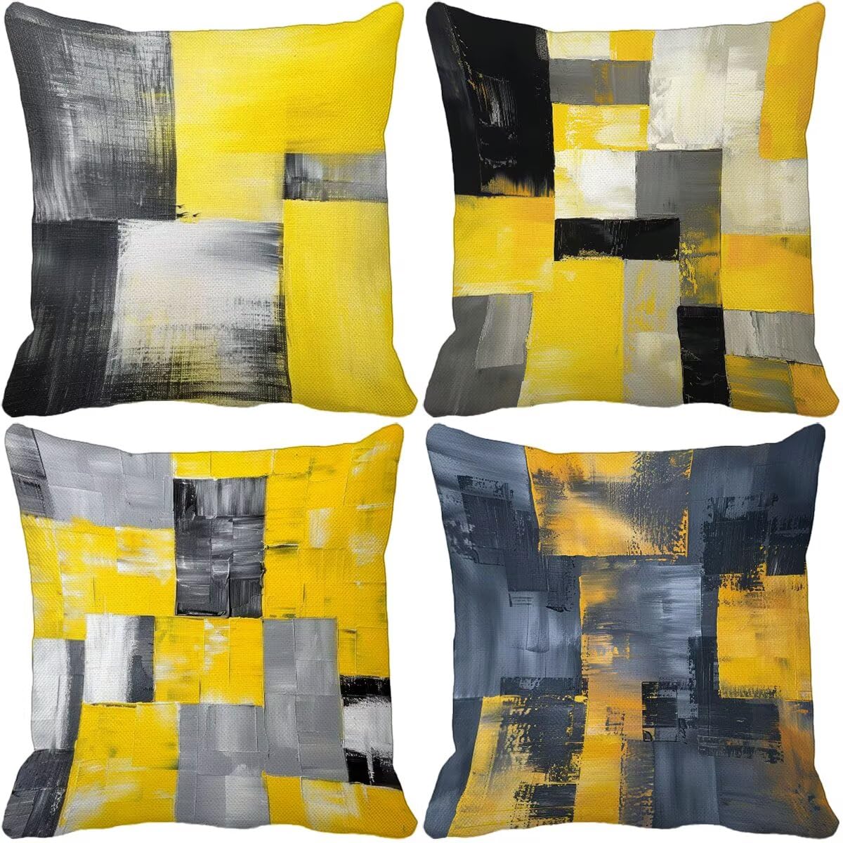 Juego de 4 cojines impermeables para exteriores, 65 x 65 cm, fundas de almohada de lino geométrico de doble cara para patio, jardín, casa de campo, decoración para mujer