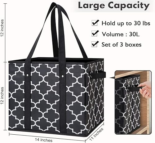 Miniatura 8 de WISELIFE Paquete de 6 bolsas de comestibles reutilizables plegables lavables canastas resistentes al agua bolsa de compras color gris