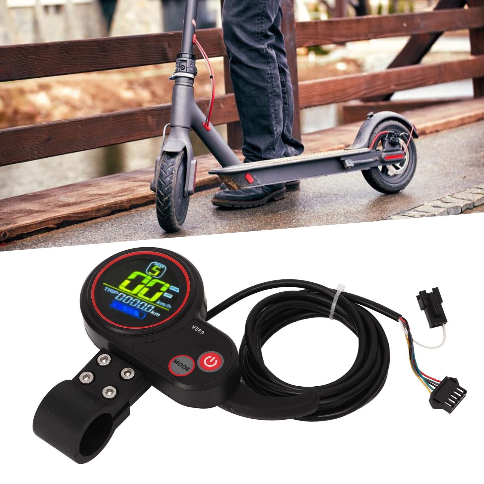 BuyWeek Panel de Pantalla LCD para Patinete Eléctrico, Panel de Control de Salpicadero de LCD de Acelerador de Pulgar para Scooter Eléctrico con USB 24V 36V 48V
