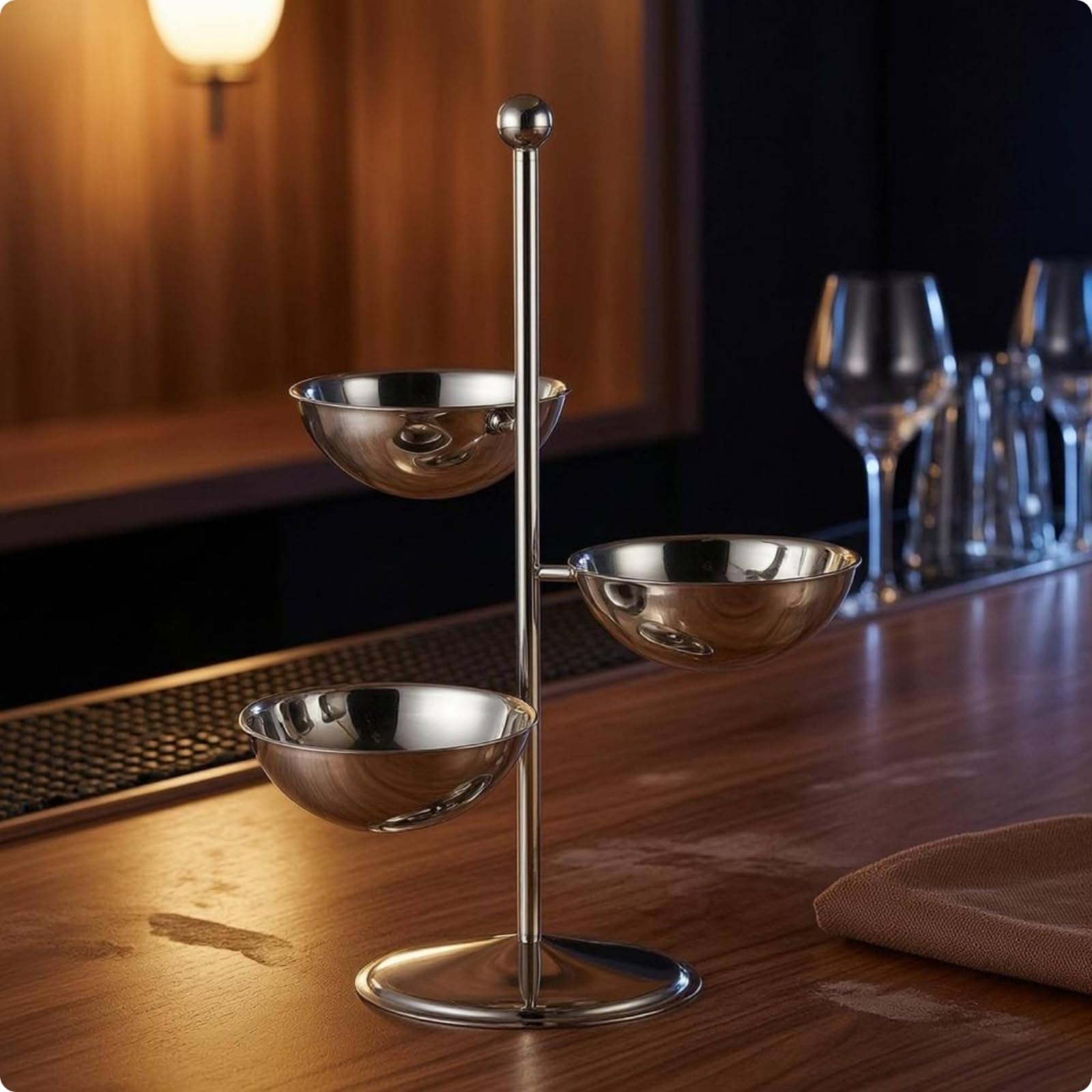 Gralara Présentoir Trois Bols Table Présentoir Acier Inoxydable Stable Support D'exposition à 3 Niveaux , Support À Collations À Trois Têtes En Diamant