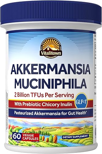 Vitalitown Akkermansia Probiotic GLP-1 con inulina de achicoria 2 mil millones de TFU Probióticos Akkermansia Muciniphila para hombres y mujeres