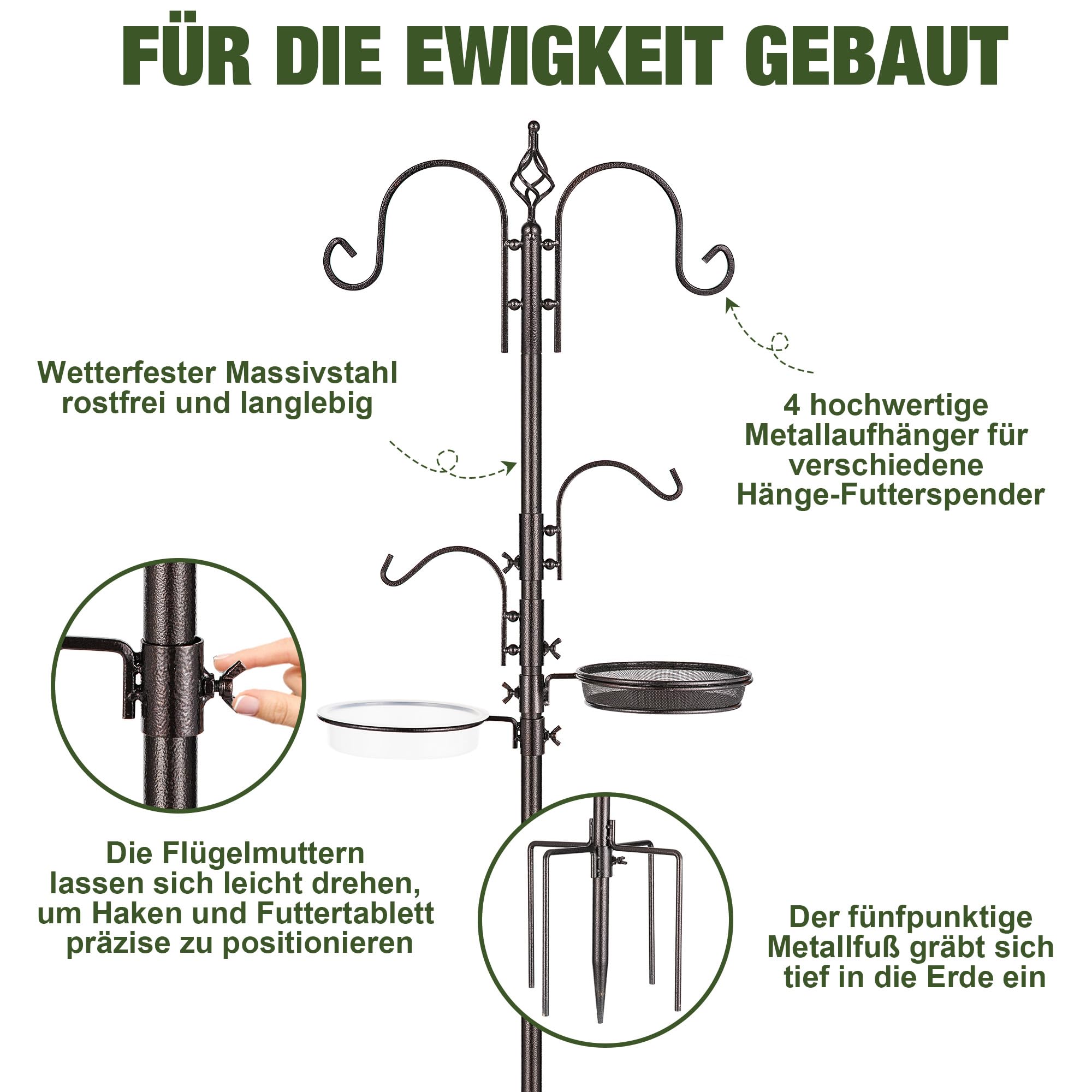 Urban Deco Vogelfütterungsstation Kit Wildvogelfutter Spender Hängeset Multi Feeder zum Aufhängen mit Metall Suet Fütterungsstation Vogelbad um Wildvögel anzulocken