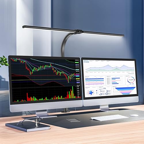 Kartols LED Desk Lamp, Double Head Architect Desk Lamp for Home Office, 31.5'' Modern Desk Light with Clamp, Stepless Dimming, 5 Color Modes, Timer, Eye Protection Office Lamp Touch Control