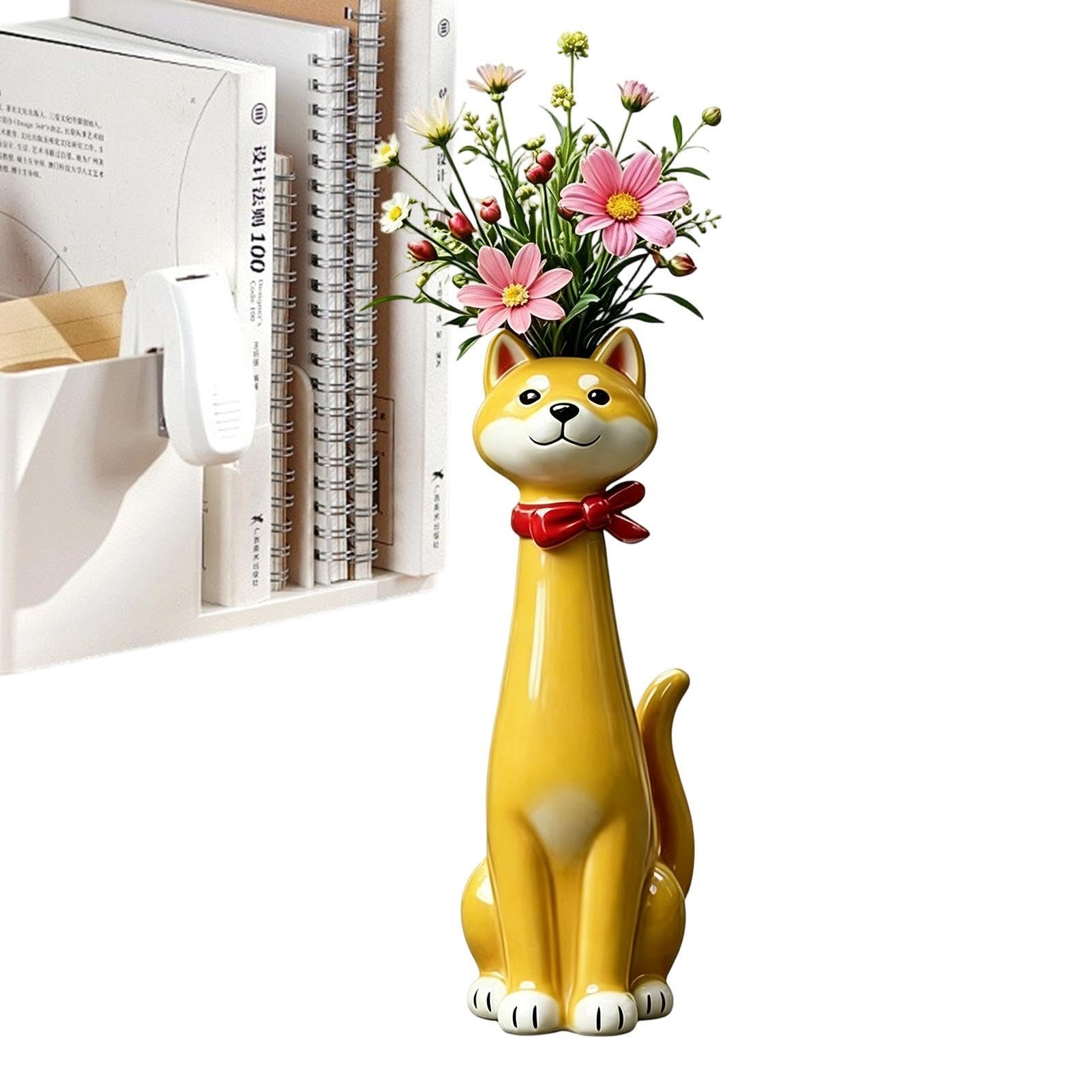 Jarrón de resina con forma de perro para flores secas en comedor