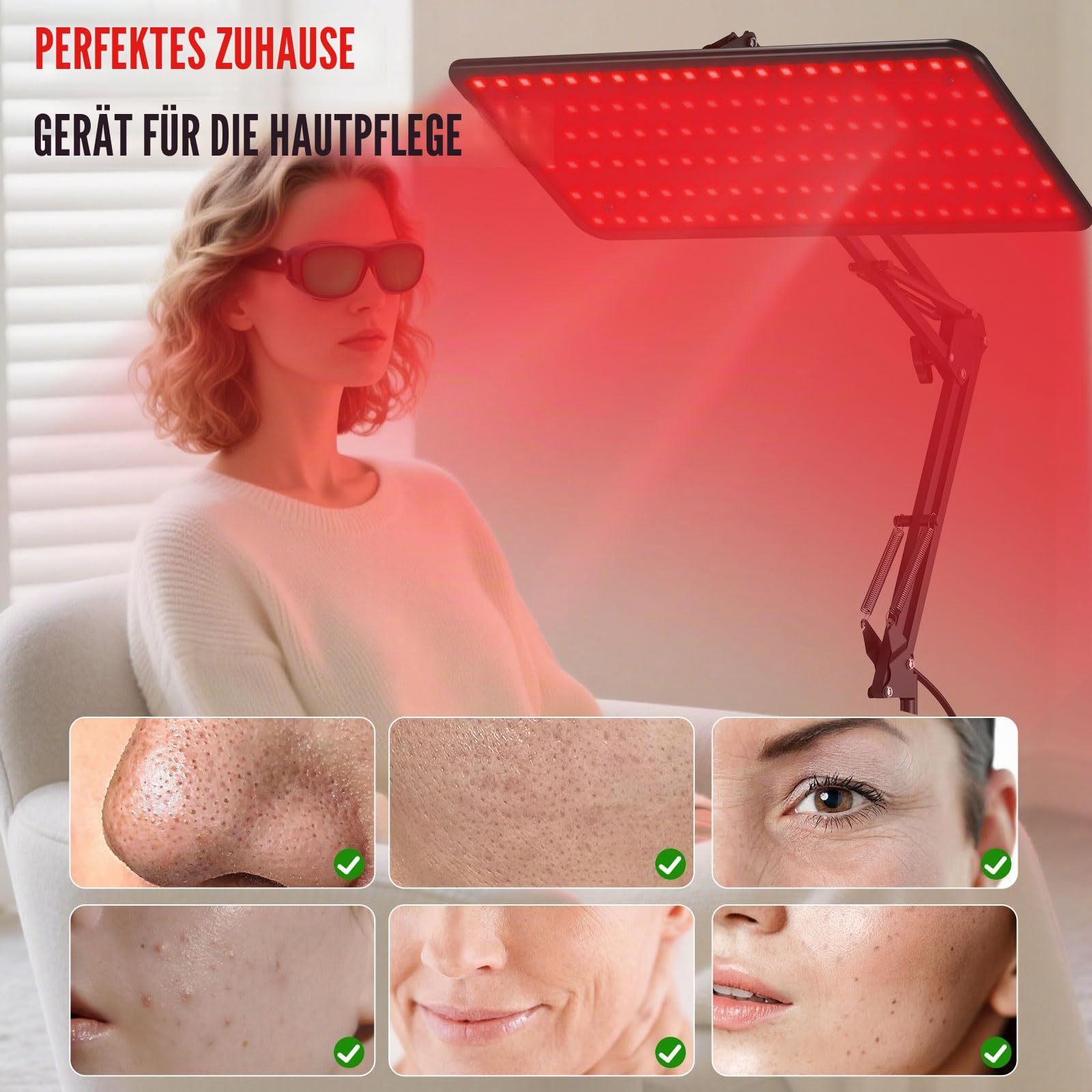 Rotlichtlampe für Gesicht & Körper – 120 LEDs Infrarot-Lichtpanel 660nm 850nm 940nm mit verstellbarem Ständer & Schutzbrille, ideales Wellness-Geschenk für Eltern, Partner & den Heimgebrauch