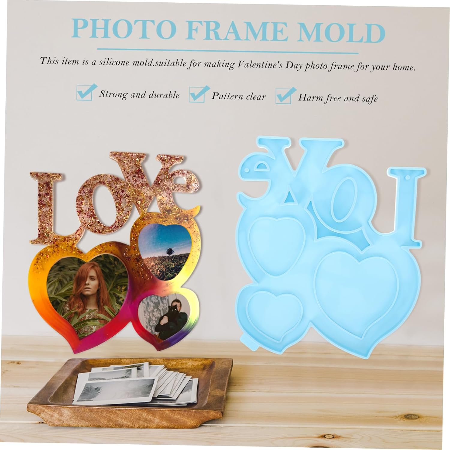 Angoily Handmade Heart-Shaped Picture Frame Mold for Valentine's Day DIY Crafts Flexible and Reusable for Creating Unique Wall Decorations and