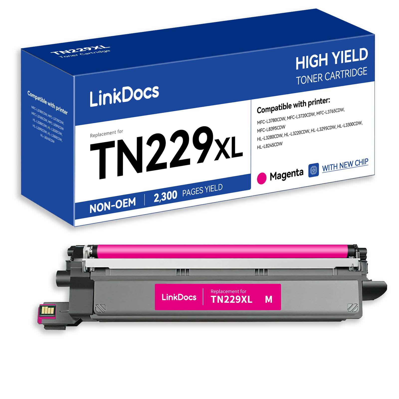 LinkDocs TN229XLM High Yield Magenta Compatible Toner Cartridge Replacement for Brother TN229XL TN-229XL Magenta Work for Brother HL-L3280CDW HL-L3220CW MFC-L3720CDW MFC-L3780CDW Printers