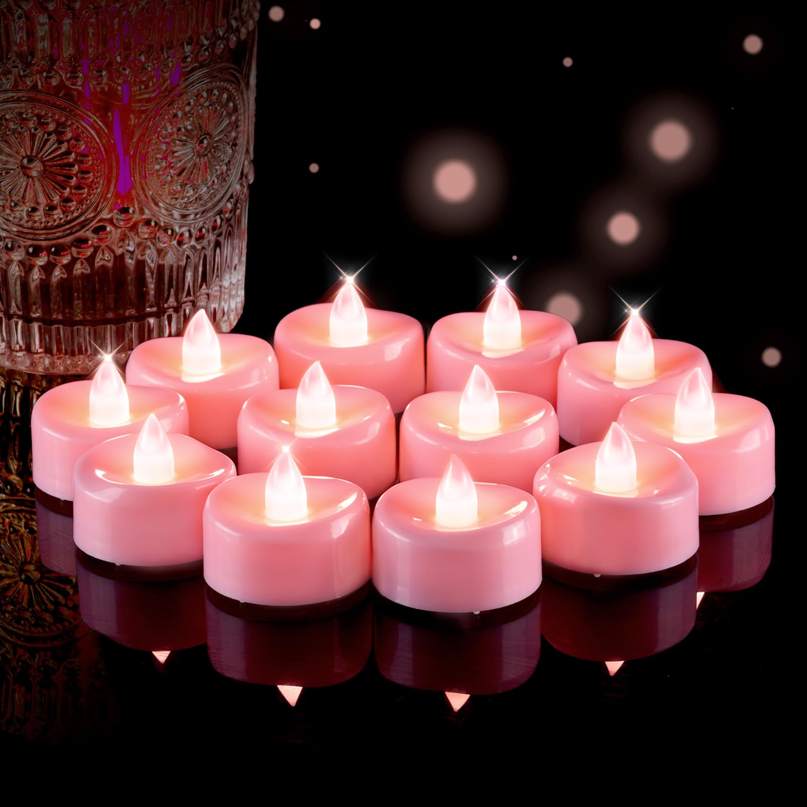 5plots 12/24/50/100/150Pack Tea Lights Candles Battery Operated,Pink Shell