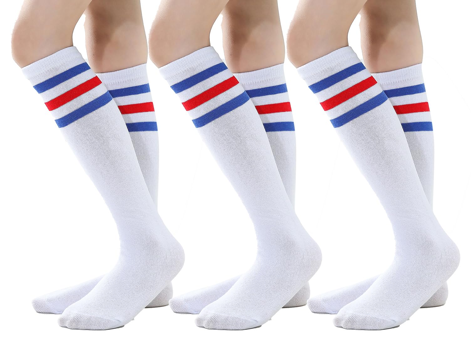 TOCONFFON Knee High Tube Socks for Boys Girls Teens, Kids Soccer School Cotton Uniform Sports Socks 3,4 Pairs