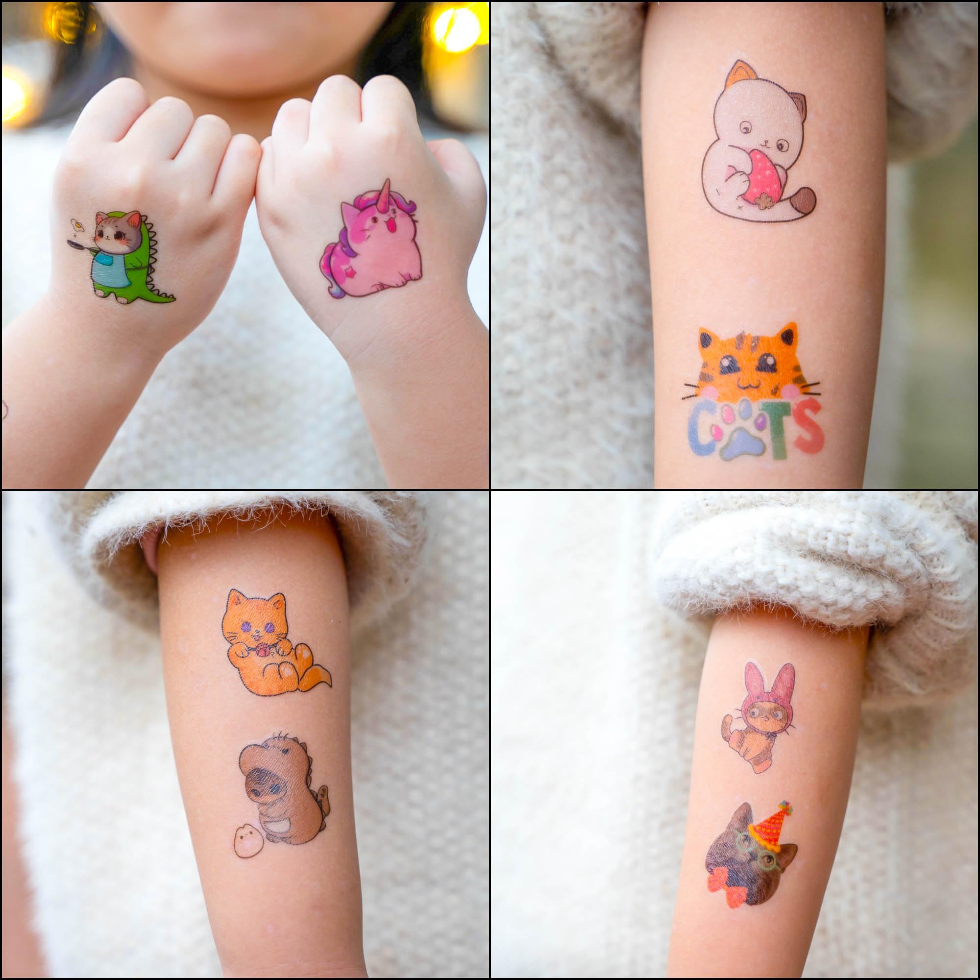 91TATTOOS 96 wstępnie wyciętych tymczasowych tatuaży dla kotów i zwierząt domowych dla dzieci pamiątki artykuły i dekoracje na przyjęcie urodzinowe urocze motywy fałszywe naklejki z tatuażami C