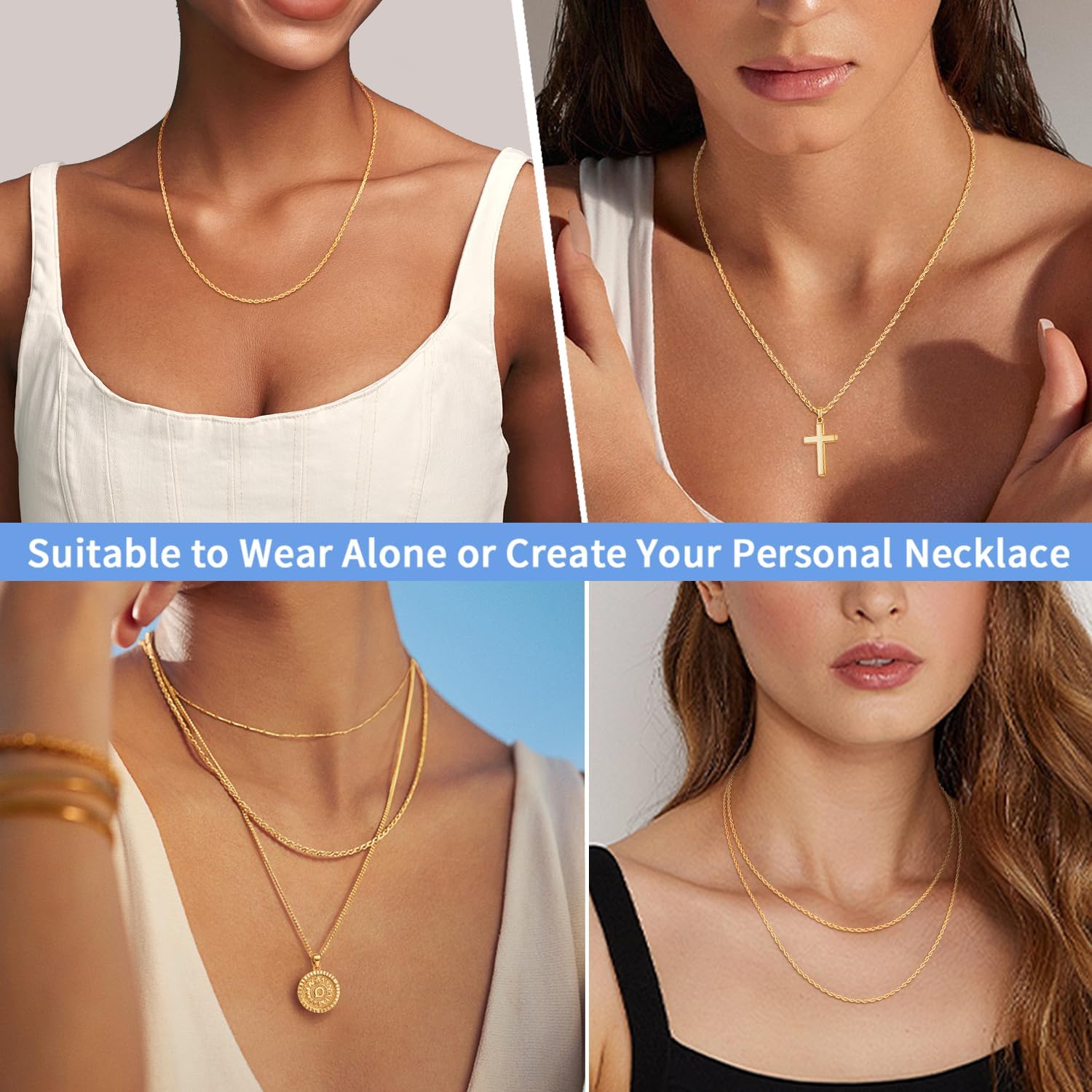 Jewlpire 1.5mm Rope Chain 925 Sterling Silver Chain Necklace for Women, 14K Gold Plated Chains for Women Dainty & Sturdy Women's Chains Necklaces, 16 18 20 22 24 26 Inch - Image 4