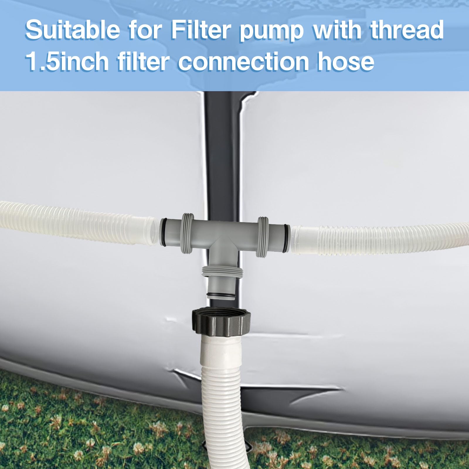 Poolschlauch 38mm,2 Stück Schlauch für Poolpumpe 150cm,Schwimmbadschlauch,mit 3 Wege Schlauchverbinder,Poolpumpenschlauch,für Poolpumpe Filterpumpe Schwimmbad