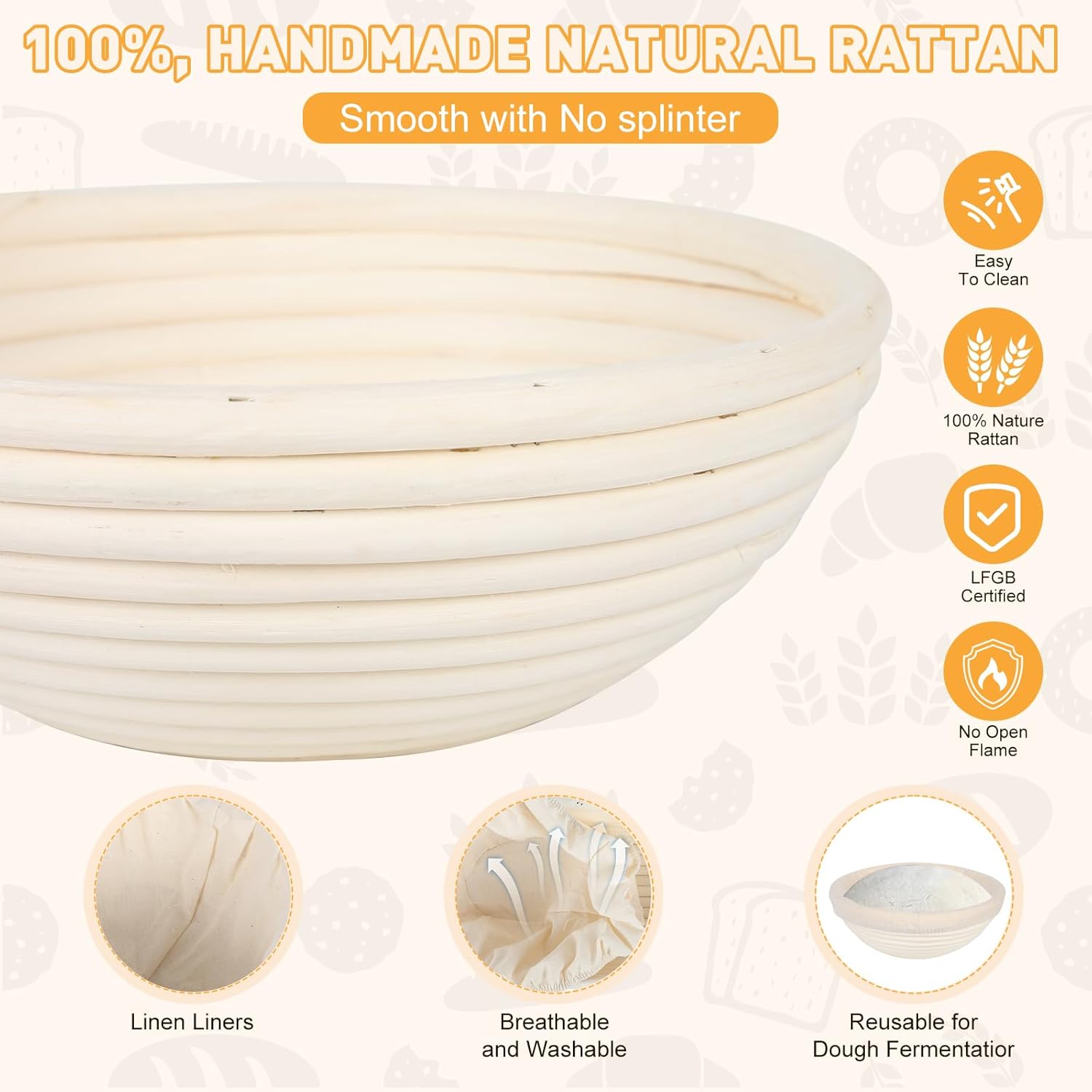 20Pack Banneton Bread Proofing Basket,Round Banneton Basket With Liner Round Proofing Basket Bulk Sourdough Proofing Basket Making Bread For Professional & Home Sourdough Bread Baking