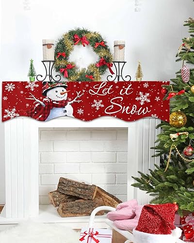 Miniatura 2 de Bufanda roja de muñeco de nieve de Navidad para chimenea de 70 x 17 pulgadas, copo de nieve blanco, decoración temática de invierno para chimenea,
