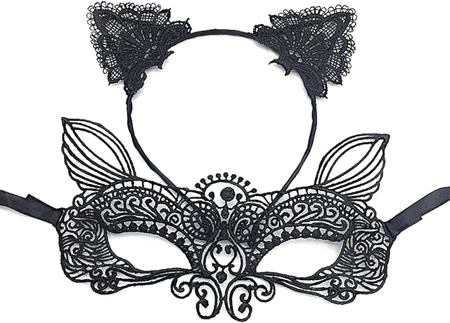 sanvpwsan Cat Mask and Cat Ears Headband Ladies Masquerade Halloween Mask Costume Catwoman Accessories Makeup Party Gifts