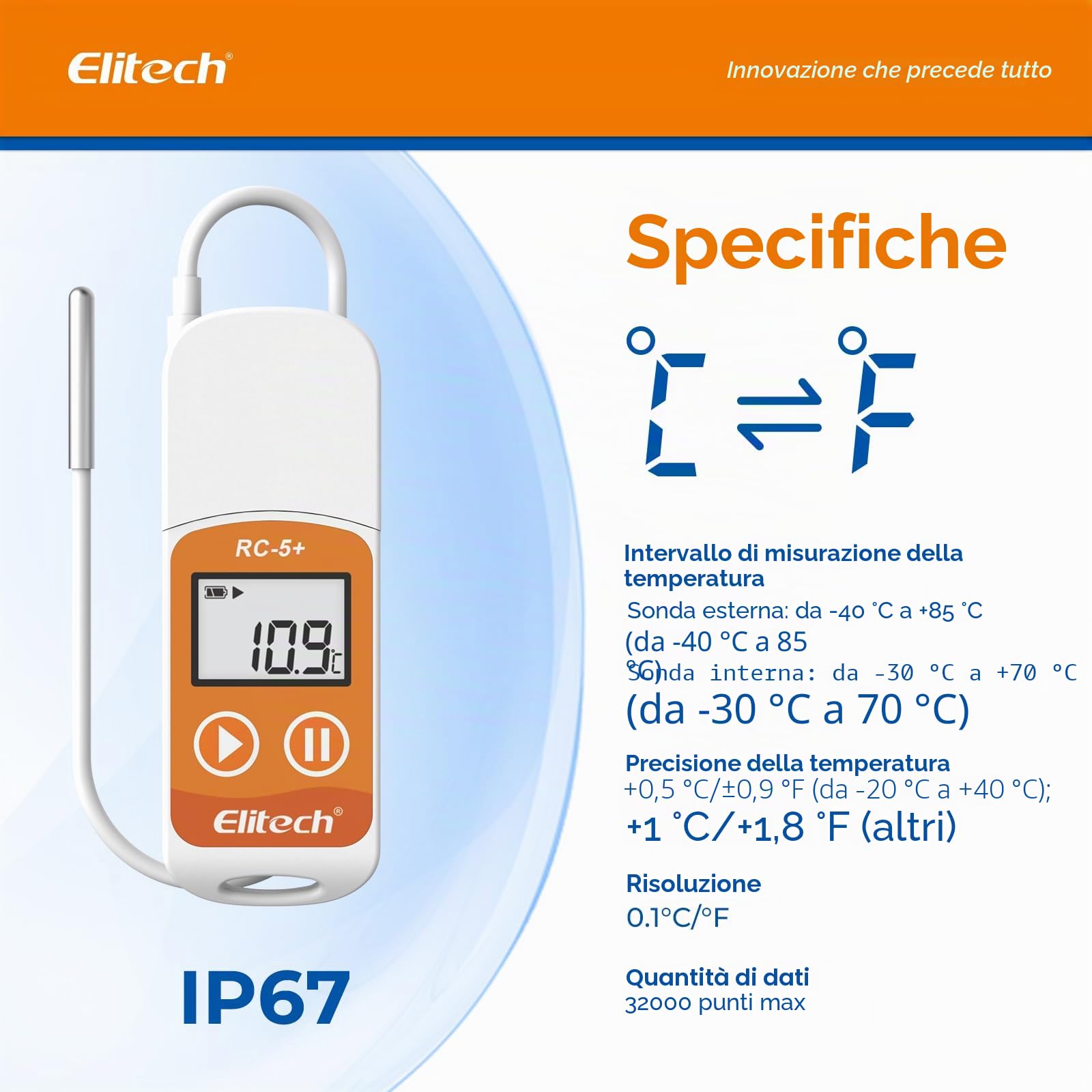 Elitech RC-5+ Rejestrator Temperatury 32000 Punktów USB