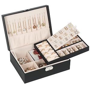 Jewelry Box for Women Girls 2 Layers Jewelry Organizer Container with Lock PU Leather Storage Case with Removable