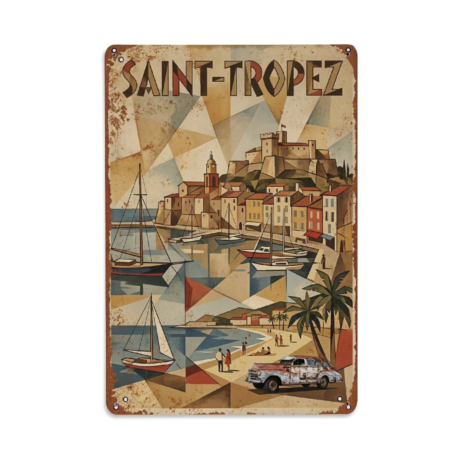 Fyrn Style Metal Tin Sign Vintage Travel Saint-Tropez France Freeway
