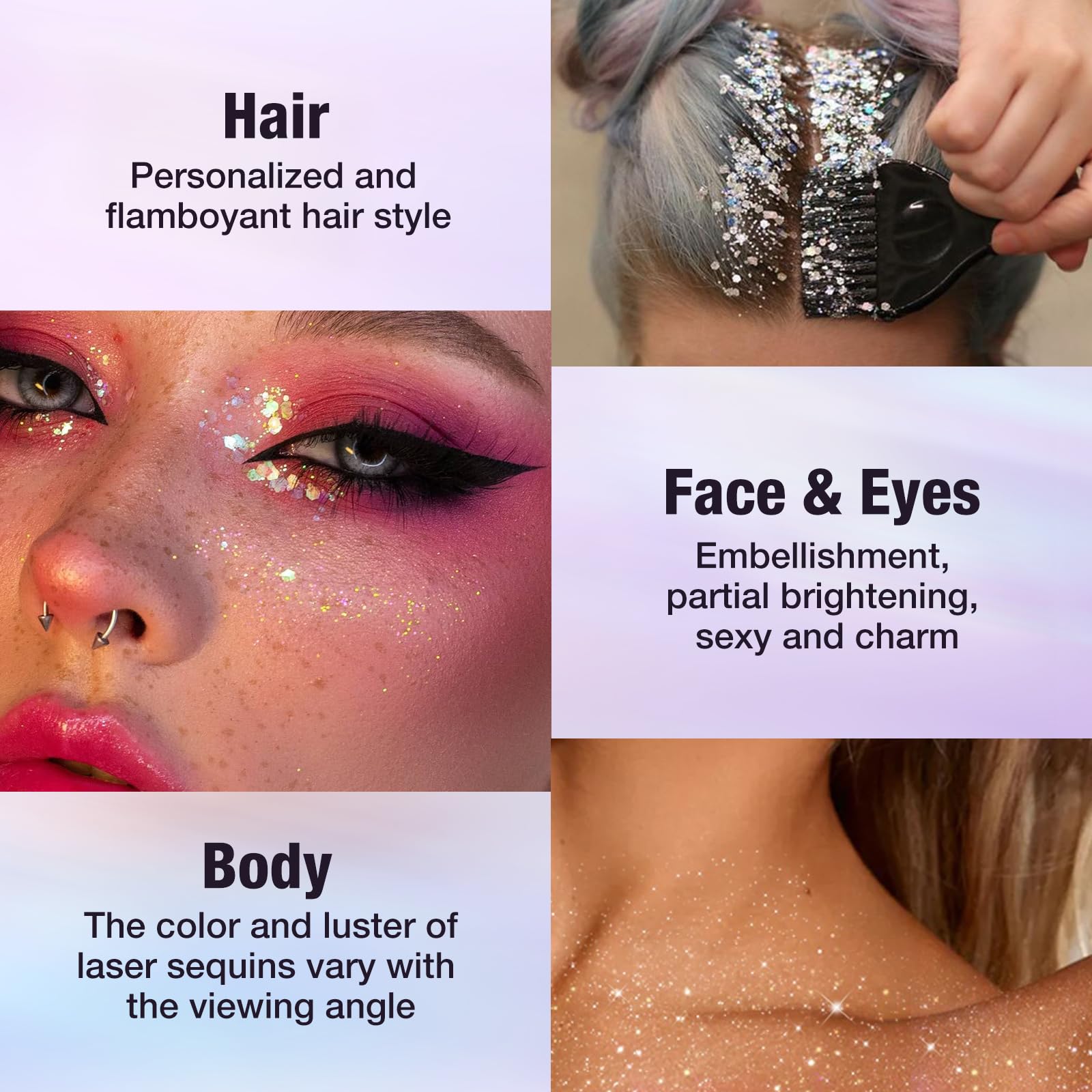 Paleta de purpurina de 8 colores para rostro y cuerpo, lentejuelas holográficas cambiantes de sirena para mujeres y niñas, festivales de música, fiestas, maquillaje rave (#A) 7