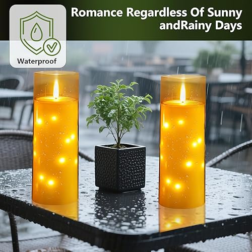 Miniatura 6 de Velas grandes sin llama parpadeantes impermeables para exteriores de 11 x 4 pulgadas con temporizador, 2 velas LED que funcionan con pilas con