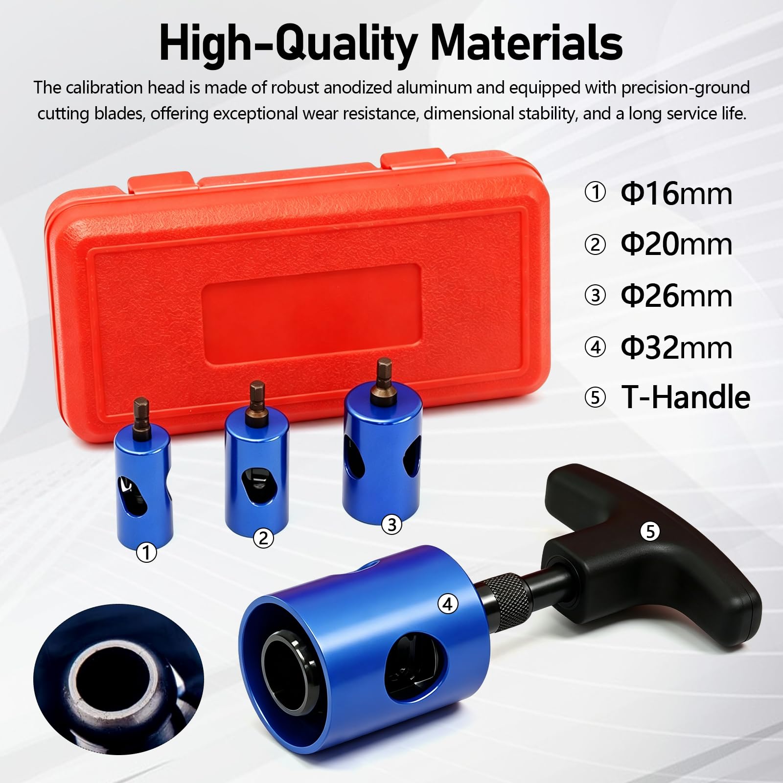 Kit Svasatore Calibratore Multistrato, Bussola Svasatore Calibratore Ø16-32 mm Calibratore Interno e Esterno Set Sbavatubo con Valigetta e 4 Testine per Rifiniture Impianti Idraulici