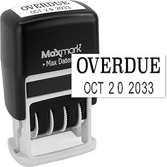 MaxMark Self-Inking Rubber Date Office Stamp with OVERDUE Phrase & Date - Black Ink (Max Dater)