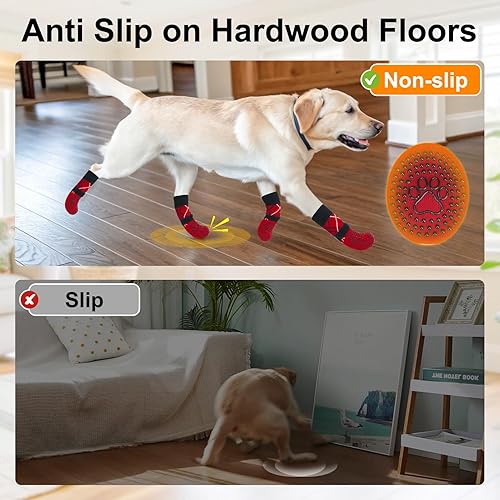 Miniatura 91 de BEAUTYZOO 6 calcetines para perros para evitar lamer las patas, zapatos antideslizantes para suelos de madera dura en pavimentos calientes, botas