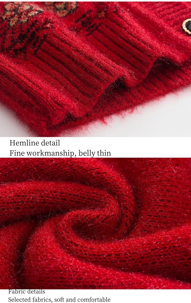 Maglione Donna Cardigan Lavorato A Maglia per Anziani Di Mezza Età Cardigan con Stampa Floreale per Donne Anziane Cardigan In Cashmere A Maniche Lunghe Da Donna Fodera Interna In Pile con Risvolto