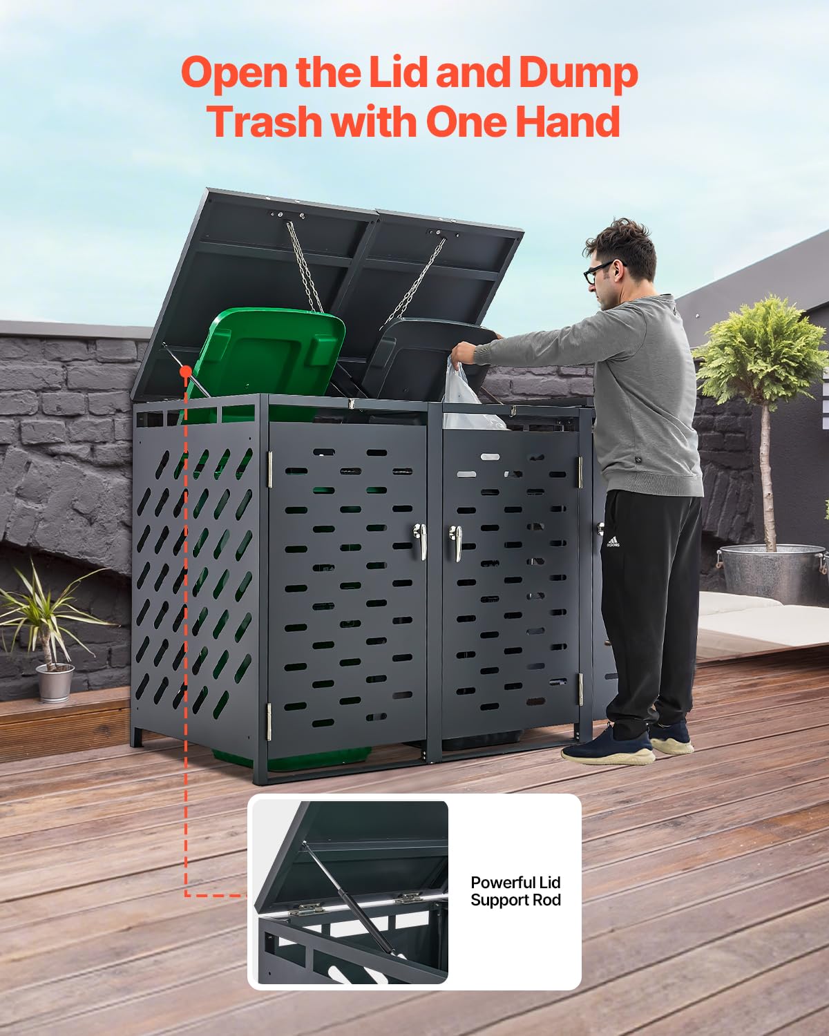 VEVOR Mülltonnenbox, 3 x 240L Mülltonnenhaus, Mülltonnenverkleidung, Mülltonnenverkleidung, abschließbarer Mülltonnen-Aufbewahrungsschuppen, für Mülltonne, Garten, Hinterhof und Terrasse