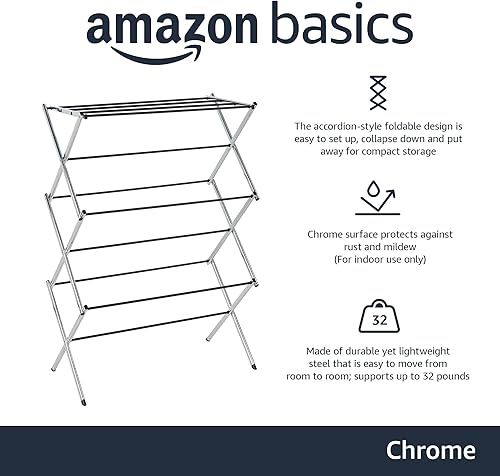 Miniatura 9 de Tienda Basics Estante plegable para ropa de secado al aire libre 418 x 295 x 145 pulgadas color blanco Cromado, Blanco