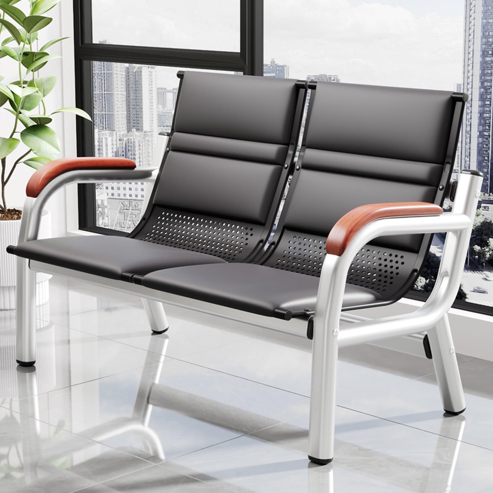 HCZKIUJY PU Leather Reception Guest Chair with Backrest & Armrests - Comfortable Waiting Room Seating for Business, Airport, Hospital & Office Use