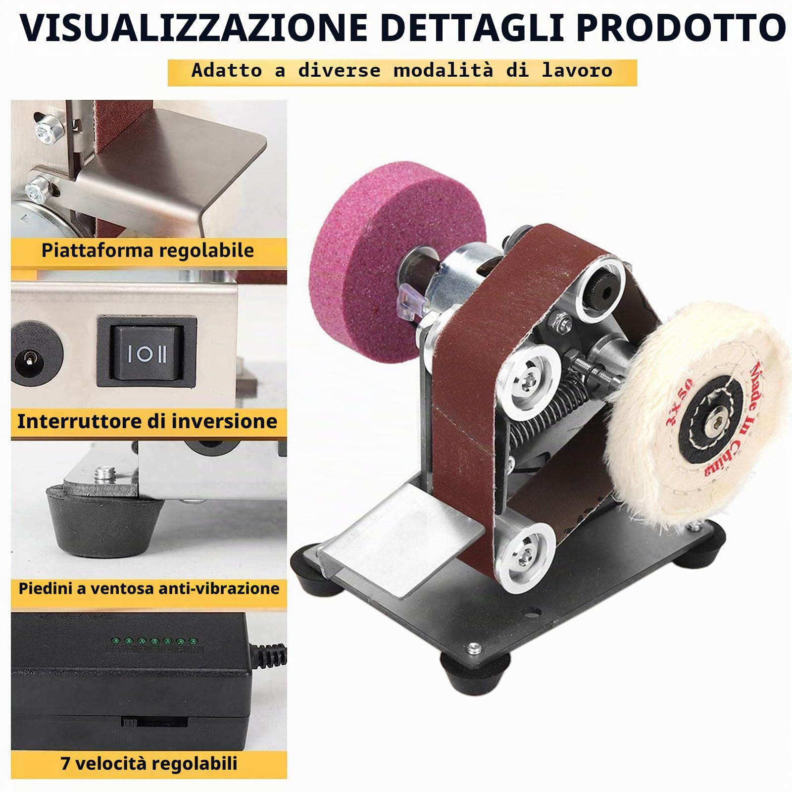 Mini levigatrice a nastro elettrica 30 x 330 mm 775 fai da te con disco abrasivo e lucidatura